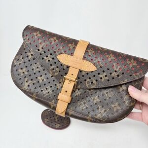 Louis Vuitton Flore Saumur Corail Monogram Perforated Clutch With Mirror